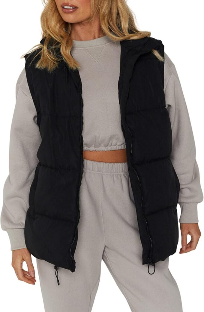 Women Zip‑Up Stand‑Collar Puffer Vest, Sleeveless Padded Outerwear Gilet
