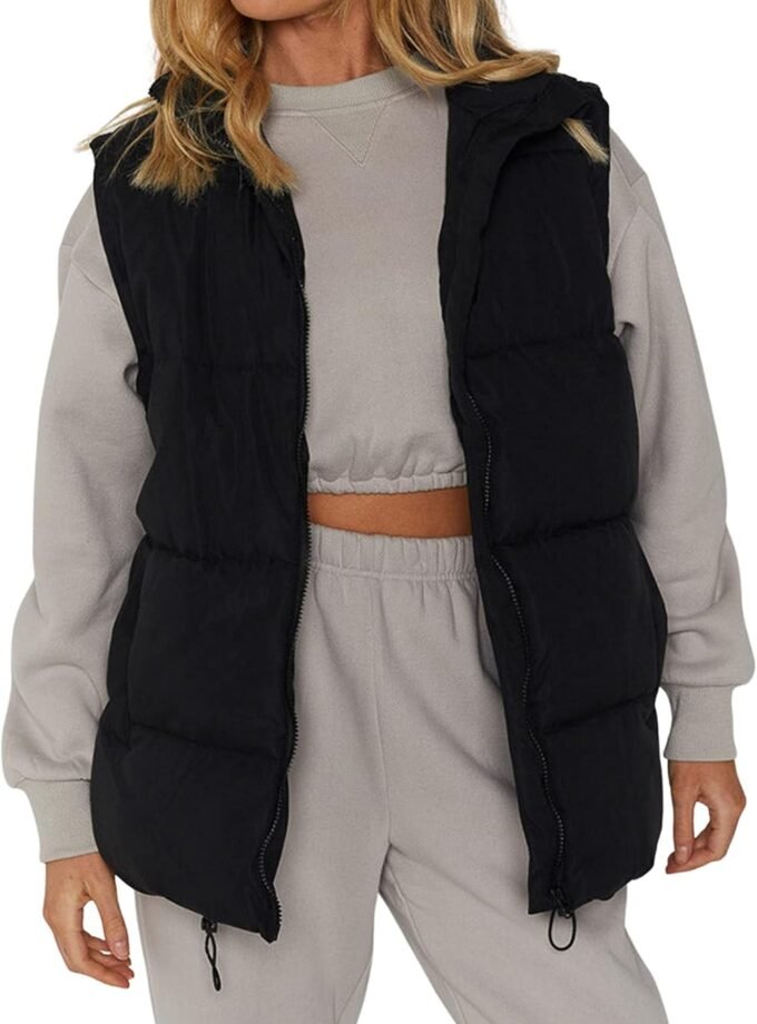 Women Zip‑Up Stand‑Collar Puffer Vest, Sleeveless Padded Outerwear Gilet