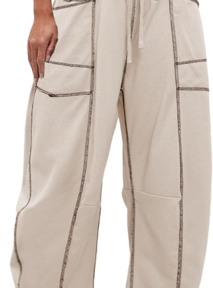 Women Baggy Barrel‑Style Sweatpants, Loose Wide‑Leg Loungewear Joggers Comes With Drawstring & Functional Pockets