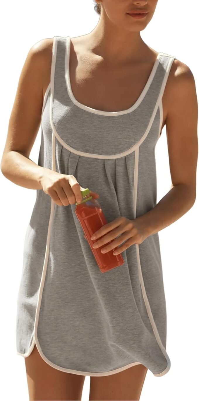 Women Summer Sleeveless Athletic Mini Sundress, Oversized Loose‑Cut Tennis‑Style Workout Dress