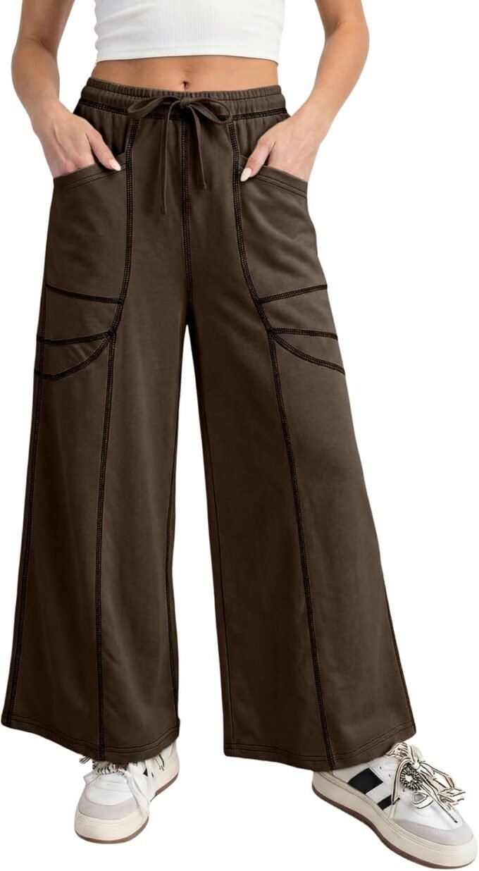 Women High‑Waist Wide‑Leg Lounge Sweatpants, Baggy Casual Bottoms Equipped With Convenient Side Pockets