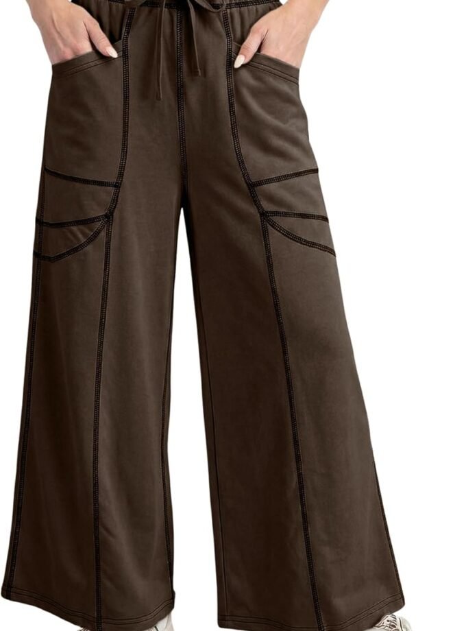 Women High‑Waist Wide‑Leg Lounge Sweatpants, Baggy Casual Bottoms Equipped With Convenient Side Pockets
