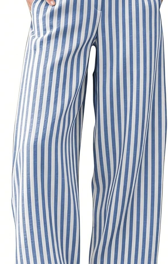 Women Summer Striped Barrel‑Cut Pants, Relaxed Baggy Wide‑Leg Palazzo Trousers Ideal For Beach Vacation Styling