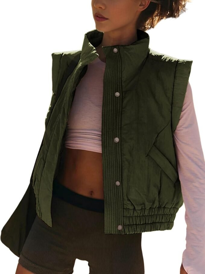 Women Cropped Stand‑Collar Puffer Gilet, Sleeveless Short‑Cut Padded Vest Built With Side Pockets