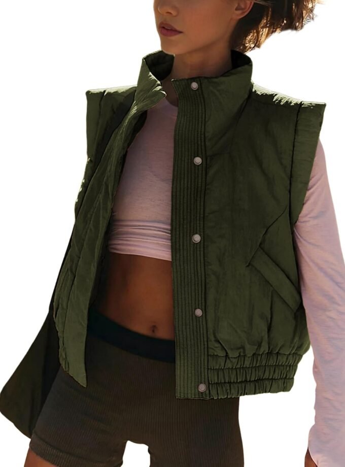 Women Cropped Stand‑Collar Puffer Gilet, Sleeveless Short‑Cut Padded Vest Built With Side Pockets