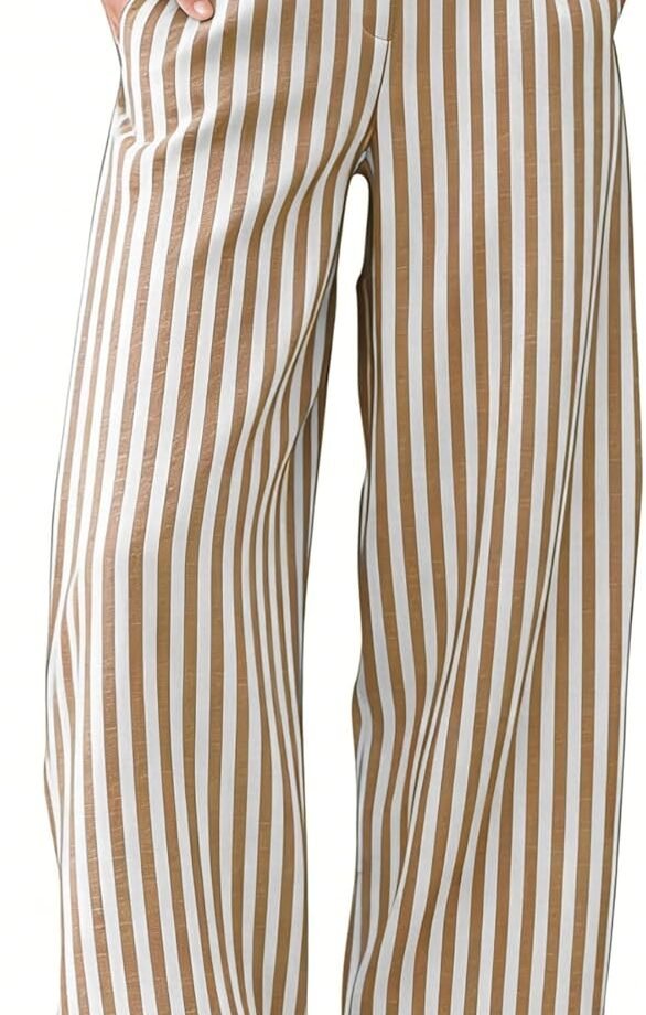 Women Summer Striped Barrel‑Shape Pants, Baggy Wide‑Leg Palazzo Trousers For Beach Vacation Outfit Matching