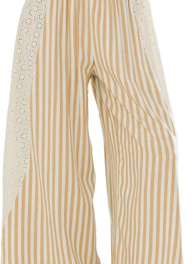Women Summer Loose‑Fit Striped Wide‑Leg Loungewear Trousers, Elastic Waist Palazzo‑Cut Casual Bottoms