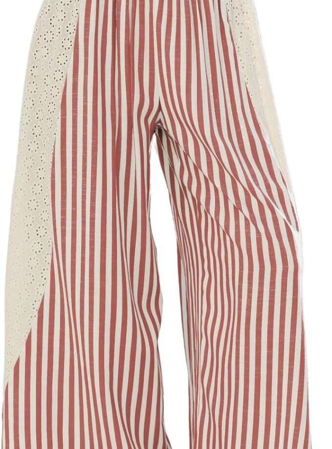 Women Summer Loose‑Fit Striped Wide‑Leg Loungewear, Elastic Waist Palazzo‑Cut Casual Trousers