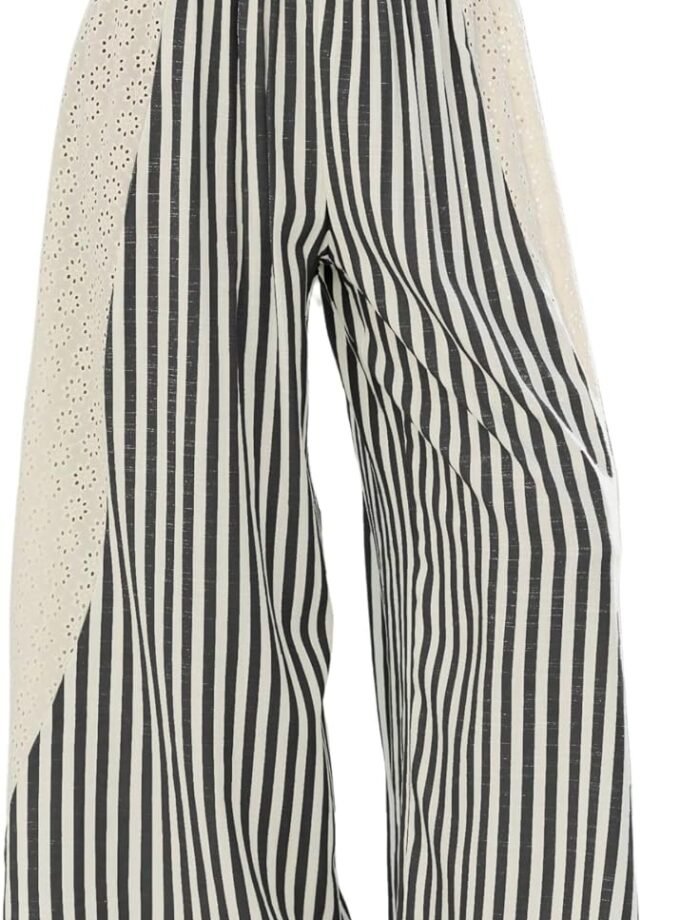 Women Summer Loose Striped Wide‑Leg Lounge Trousers, Elastic‑Waist Palazzo‑Cut Casual Pants